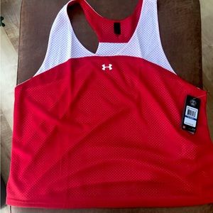 XL Red and White Under Armour Pinnie Tank Top